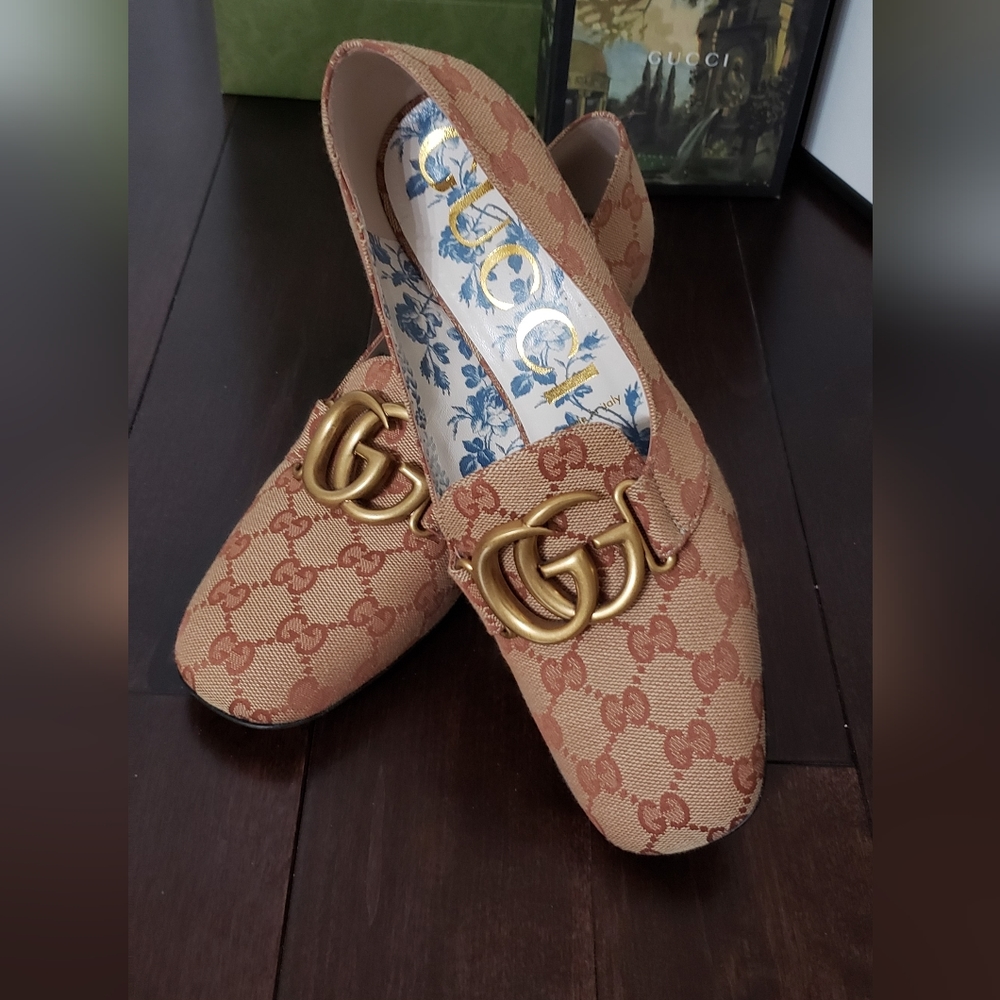 Gucci GG Victoire Canvas Mid-heel Pump With Double G